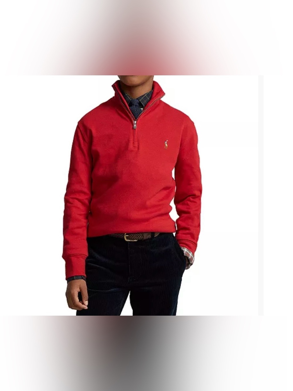 Ralph Lauren Cotton Interlock Quarter-Zip Pullover, Color: Red, Size: XL 18-20
